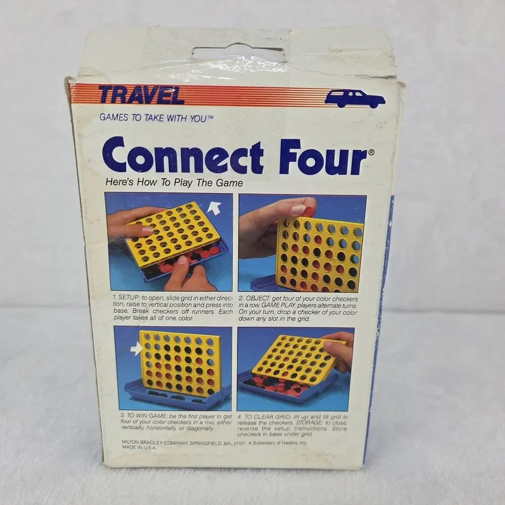 Vintage 1986 MB Travel Connect Four Complete Pocket Game Fast Shipping